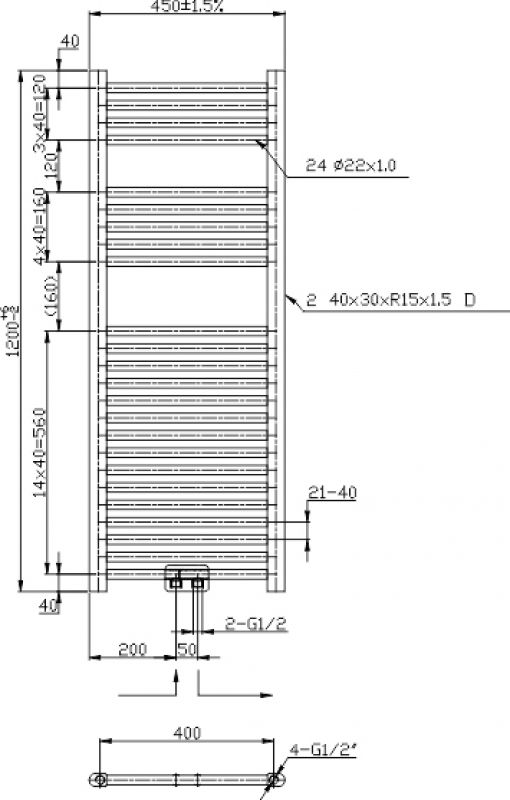 Novaservis 450/1200/RS,0 rebríkový radiátor 450 x 1200 chróm rovný