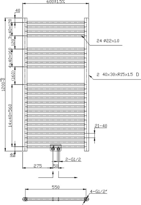 Novaservis 600/1200/RS,0 rebríkový radiátor 600 x 1200 chróm rovný