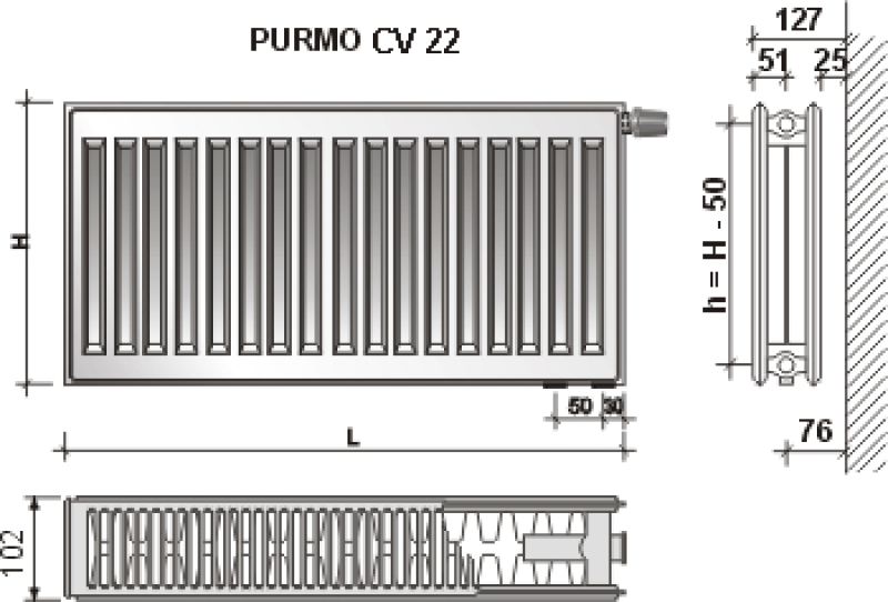 PURMO CV 22 600x1000 radiátor so spodným pripojením