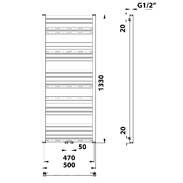 Grunt 600.122.4 vykurovacie teleso 500x1330 mm, stredové pripojenie, biele