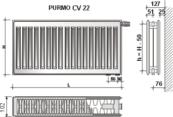 PURMO CV 22 600x1100 radiátor so spodným pripojením
