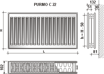 PURMO C 22 600x1100 radiátor s bočným pripojením