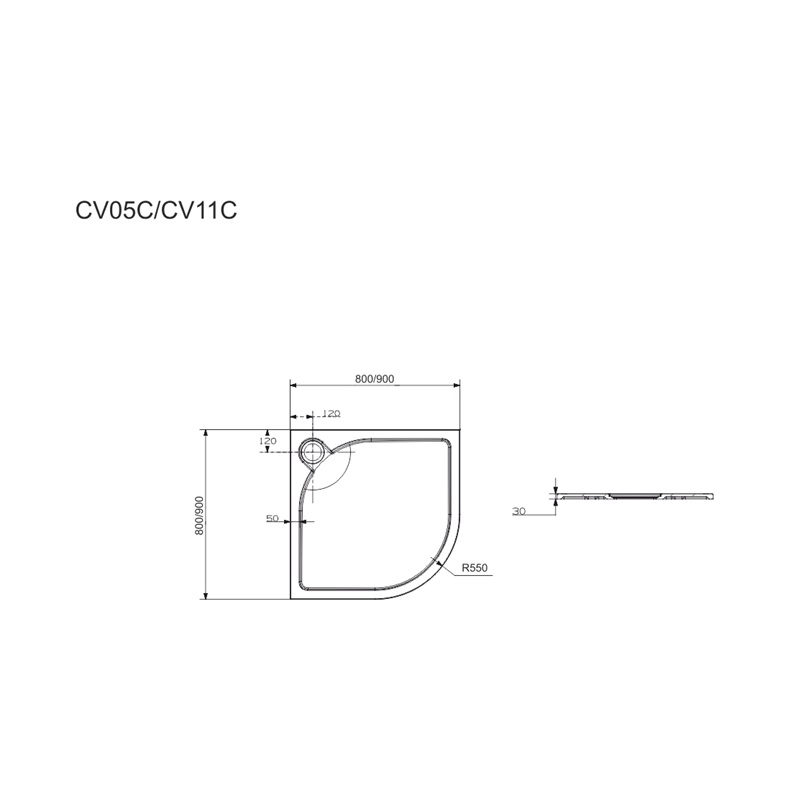 Mereo CV05CS štvrťkruhová sprchová vanička 90x90x3 cm, liaty mramor