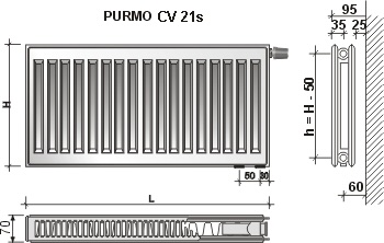 PURMO CV 21 600x900 radiátor so spodným pripojením