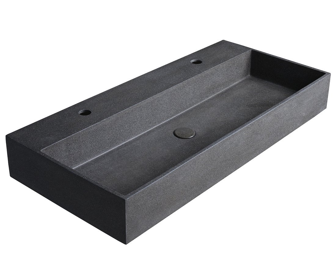 Quadrado AR473 betónové umývadlo vrátane výpuste, 96x44 cm, 2 otvory, čierny granit