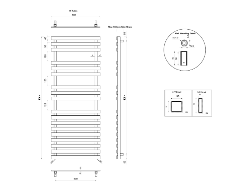 Truva NR325 vykurovacie teleso 600x1500mm, 384W, brúsená nerez