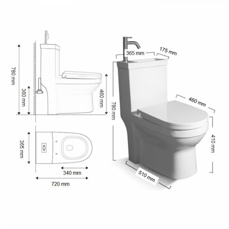 Hygie PB104 WC kombi, s integrovaným umývadlom zadný... - PVM Systém