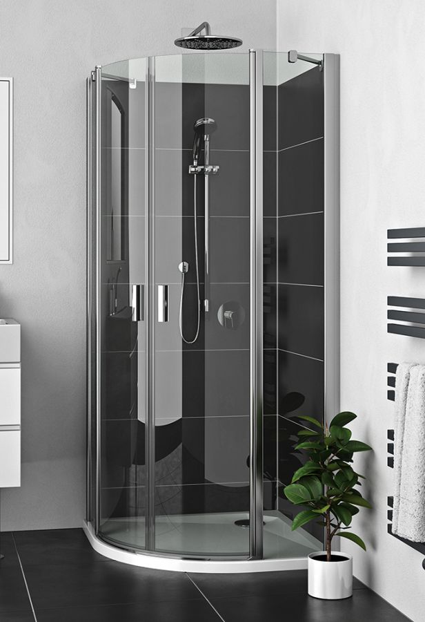 Štvrťkruhové sprchové kúty, rozmery: 90 x 90 cm, rám: bezrámový - PVM Systém